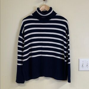 GAP Navy and White Striped Cowl Neck Sweater